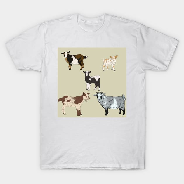 Nigerian Dwarf Goats Pattern Cream T-Shirt by TrapperWeasel